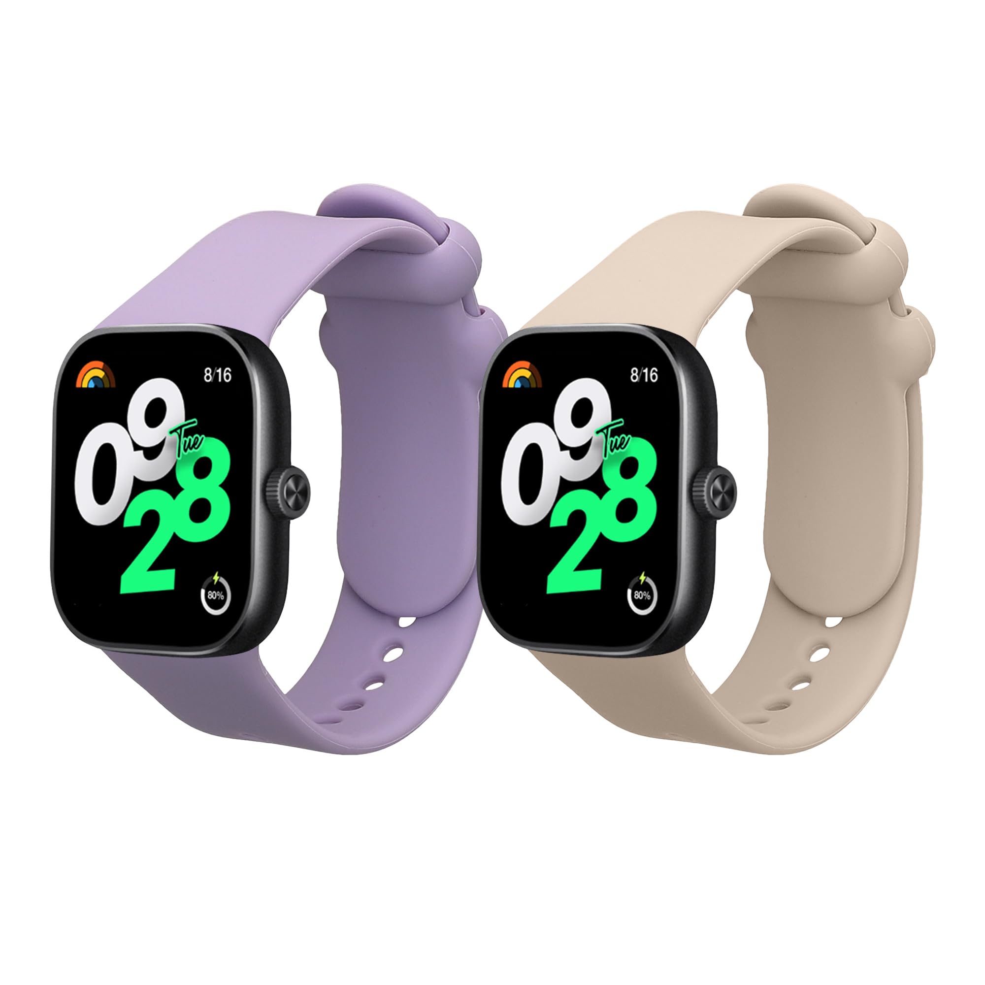 kwmobile Straps Compatible with Xiaomi Redmi Watch 4 / Watch 5 / Watch 5 eSIM Straps - 2x Replacement Silicone Watch Bands - Smartwatch or Fitness Tracker - Lavender/Beige — image 1