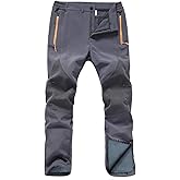 Gash Hao Mens Snow Ski Waterproof Softshell Snowboard Pants Outdoor Hiking Fleece Lined Zipper Bottom Leg