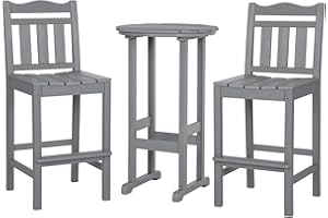 nalone Outdoor Bar Chairs and Table Set, HDPE Balcony Adirondack Chairs and Table 3 Pieces Set, Outdoor Bar Stools Set for Garden, Yard, Backyard(Grey, Bar Chairs with Table)