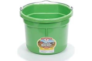 Little Giant® Flat Back Plastic Animal Feed Bucket | Animal Feed Bucket with Metal Handle | Horse Stall Feeding and Watering Supplies (Lime Green, 8 Quart)