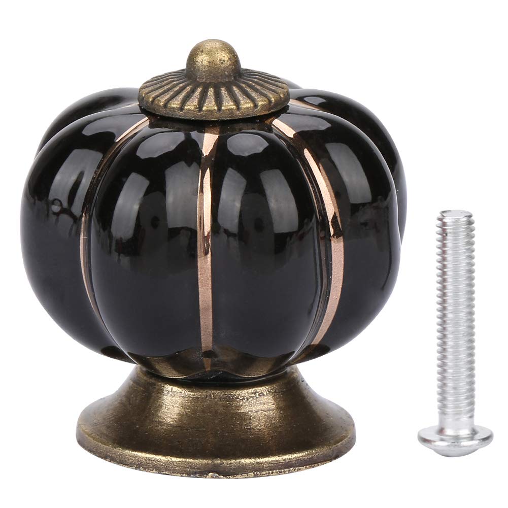 Fockety Pumpkin Decorative European Door Knobs, Ceramic Handle, Lovely for Cabinet Drawer Furniture Drawer(black)