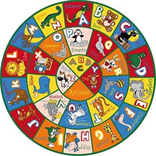 PRO RUGS 8FTX8FT ROUND PLAYTIME FUN EDUCATIONAL NON-SLIP/GEL BACK AREA RUG CARPET MULTI COLOR (ALPHABET ANIMALS)