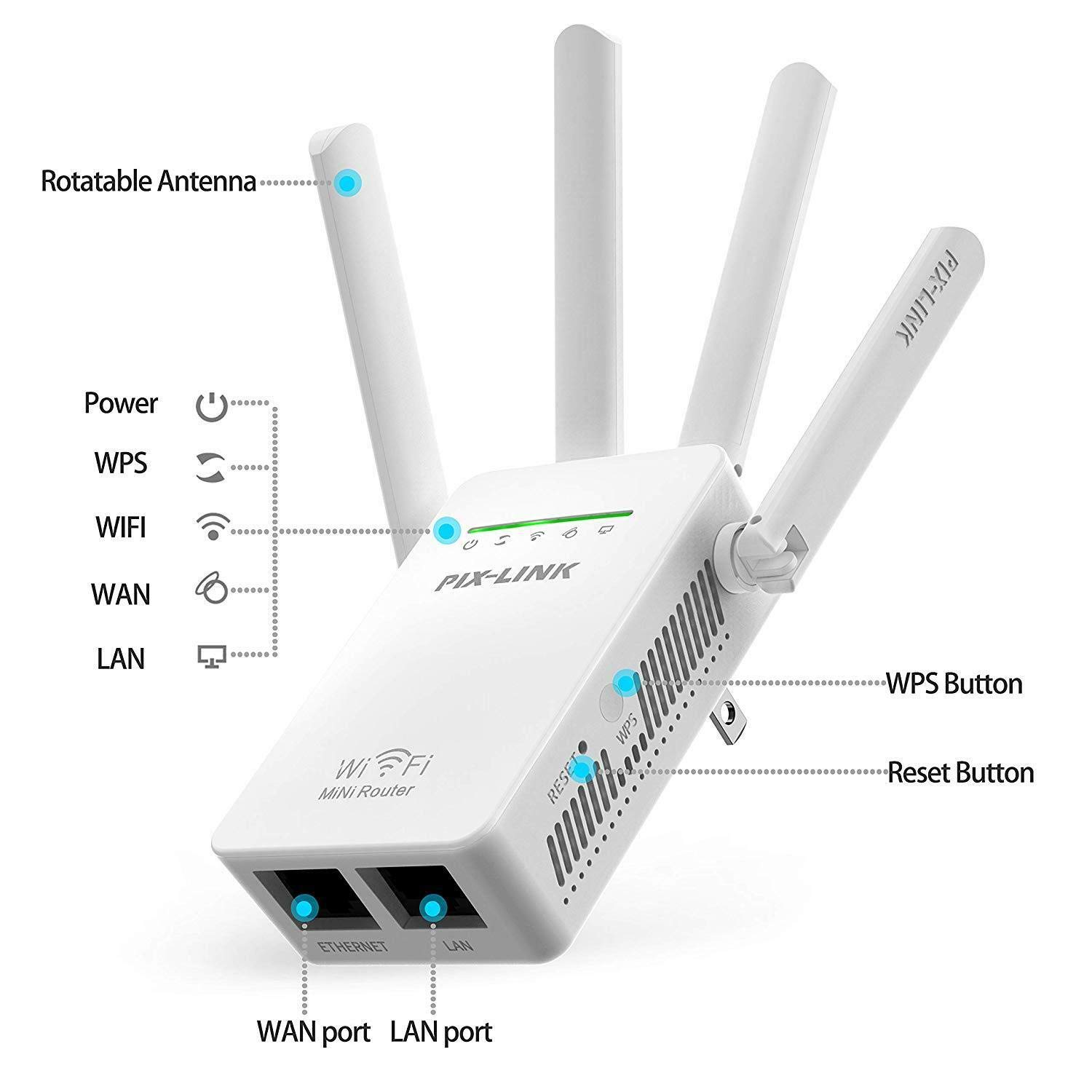 KeepTpeeK WiFi Repeater WiFi Range Extender 300Mbps 2.4GHz Signal Internet Extender Amplifier WiFi Booster with Four Antennas