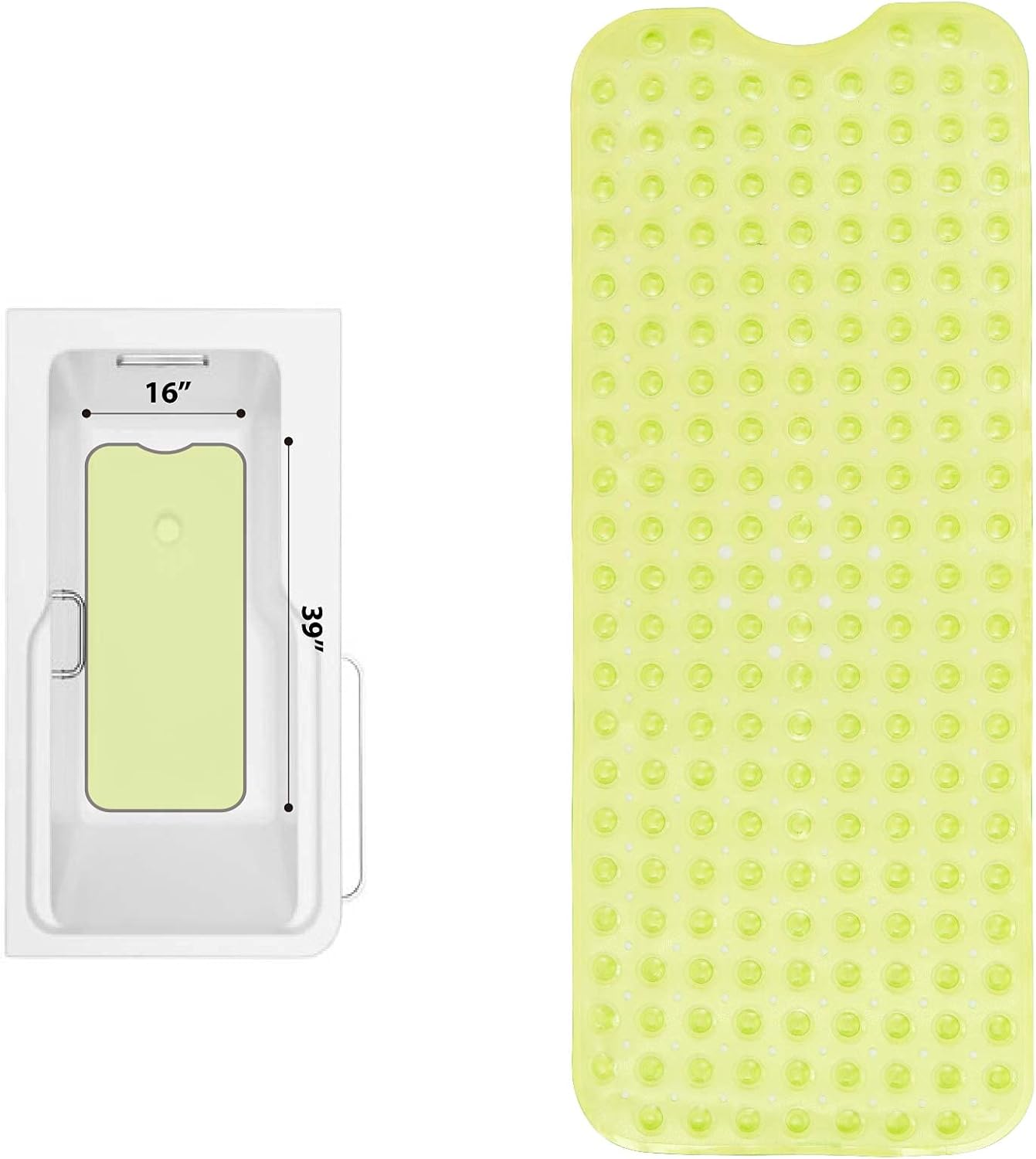ROSMARUS Shower Mat Non-Slip Bath Tub Mat with Suction Cups and Drain Holes Bath Mats for Bathroom Shower Floor Mat Anti Slip Bathtub Accessories, 16” x 39”, Green: Home & Kitchen
