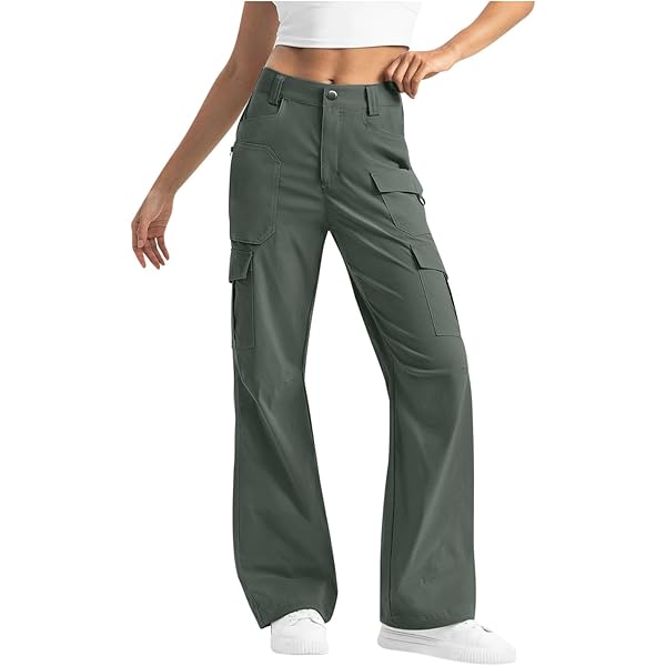 Moosehill Women's-Cargo-Hiking-Pants-High-Waisted Wide Leg Water