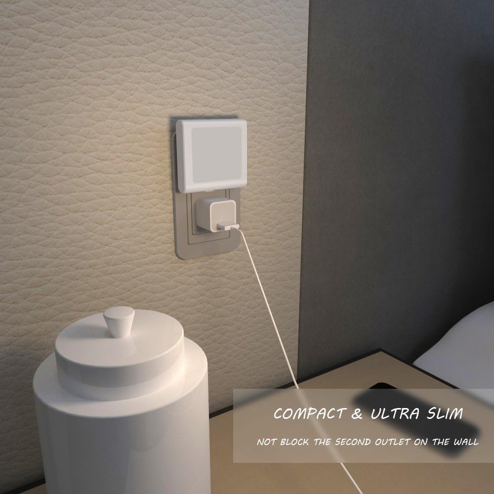 MAZ-TEK Plug-In Led Night Light with Auto Dusk to Dawn Sensor, Adjustable brightness Warm White lights for Hallway, Bedroom, kids Room, Kitchen, Stairway, 2 Pack - - 