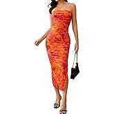 Milumia Women's 2026 Summer Floral Strapeless Tube Top Dresses Side Slit Wedding Guest Bodycon Maxi Dress