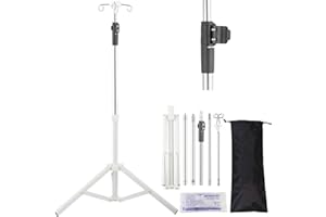 Crilealym IV Pole Portable,46 to 86In Telescopic IV Stand Floor with 4 IV Bag Holder Stabilizing Tripod Stainless Steels Pipe Extension Pole IV Influsion Pole with Organizers Infusion Bags (Silver)