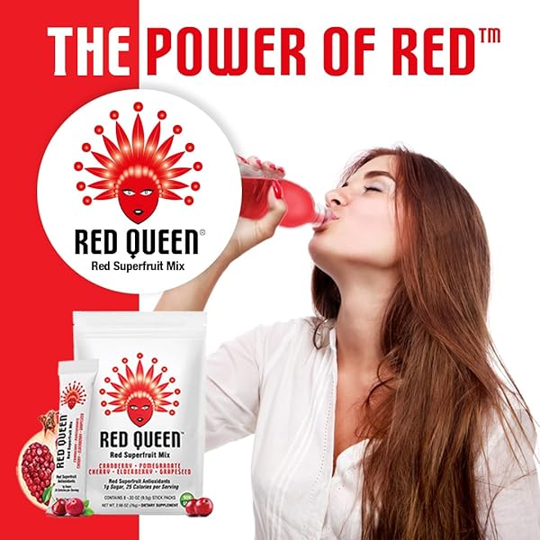 RED QUEEN® RED SUPERFRUIT DRINK MIX|1G SUGAR, 25 CALORIES PER SERVING|RED SUPERFRUIT ANTIOXIDANTS WITHOUT ALL THE SUGAR & CALORIES IN JUICE|CRANBERRY-POMEGRANATE-CHERRY-ELDERBERRY-GRAPESEED(PACK OF 8)