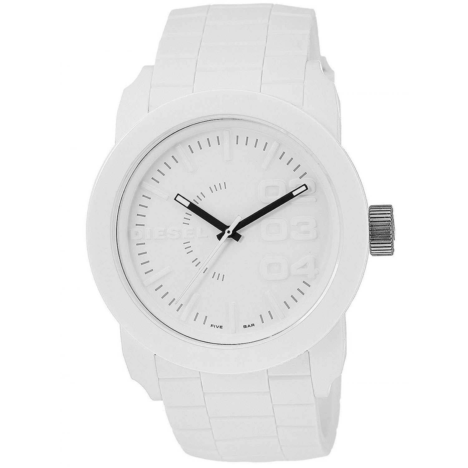 Diesel Watch for Men Double Down S44, Three Hand Movement, 44 mm White Polycarbonate Case with a Silicone Strap, DZ1436