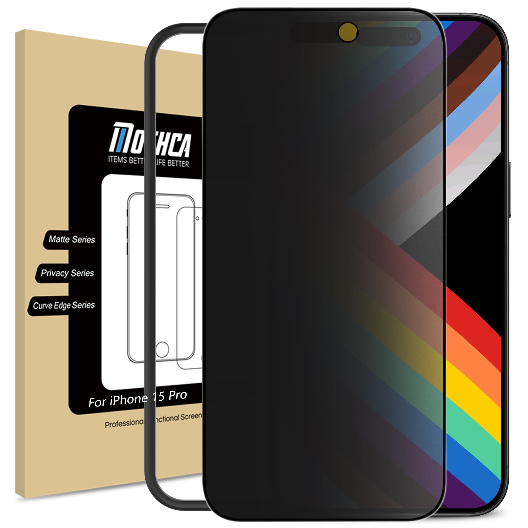 Photo 1 of Mothca Matte Privacy Screen Protector for iPhone 15 Pro [6.1 inch] with Easy Installation Tool, Anti Spy Anti Glare Full Coverage Tempered Glass Film, Anti-Fingerprint, Case Friendly, Smooth as Silk