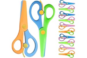 AMZLYSDOK Kids Scissors 12PCS Toddler Safety Scissors with Spring Lever,Anti-Pinch Design,Blunt Tips & Soft ABS Handles for Kids Craft, Preschool, Classroom or Homeschool Use