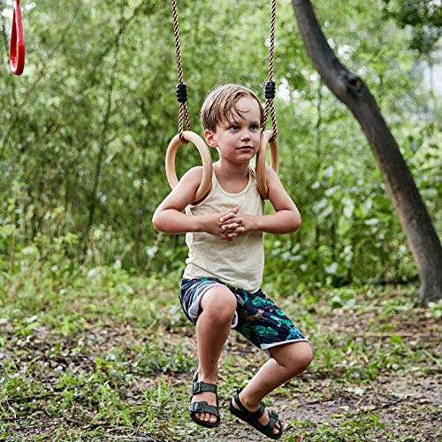 HAPPY PIE PLAY&ADVENTURE 1 pair Wooden Gymnastic Rings - Premium Heavy Duty Rings for Body Strength and Cross Fit Training in Backyard Gym Rings with Pp Adjustable Ropes