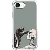 malegaon Cat and Skull Case for iPhone 16e/17e, Hippie Terrible Black Cat and Skeleton Pattern,Soft TPU Bumper Case for iPhone 16e/17e