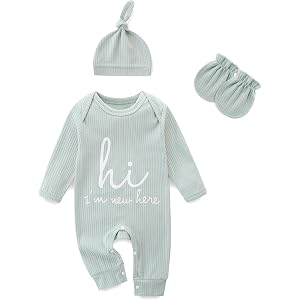 Jomixa Newborn Girls and Boys Romper, Hi I’m New Here Long Sleeve Cotton Baby Clothes, Coming Home Outfit