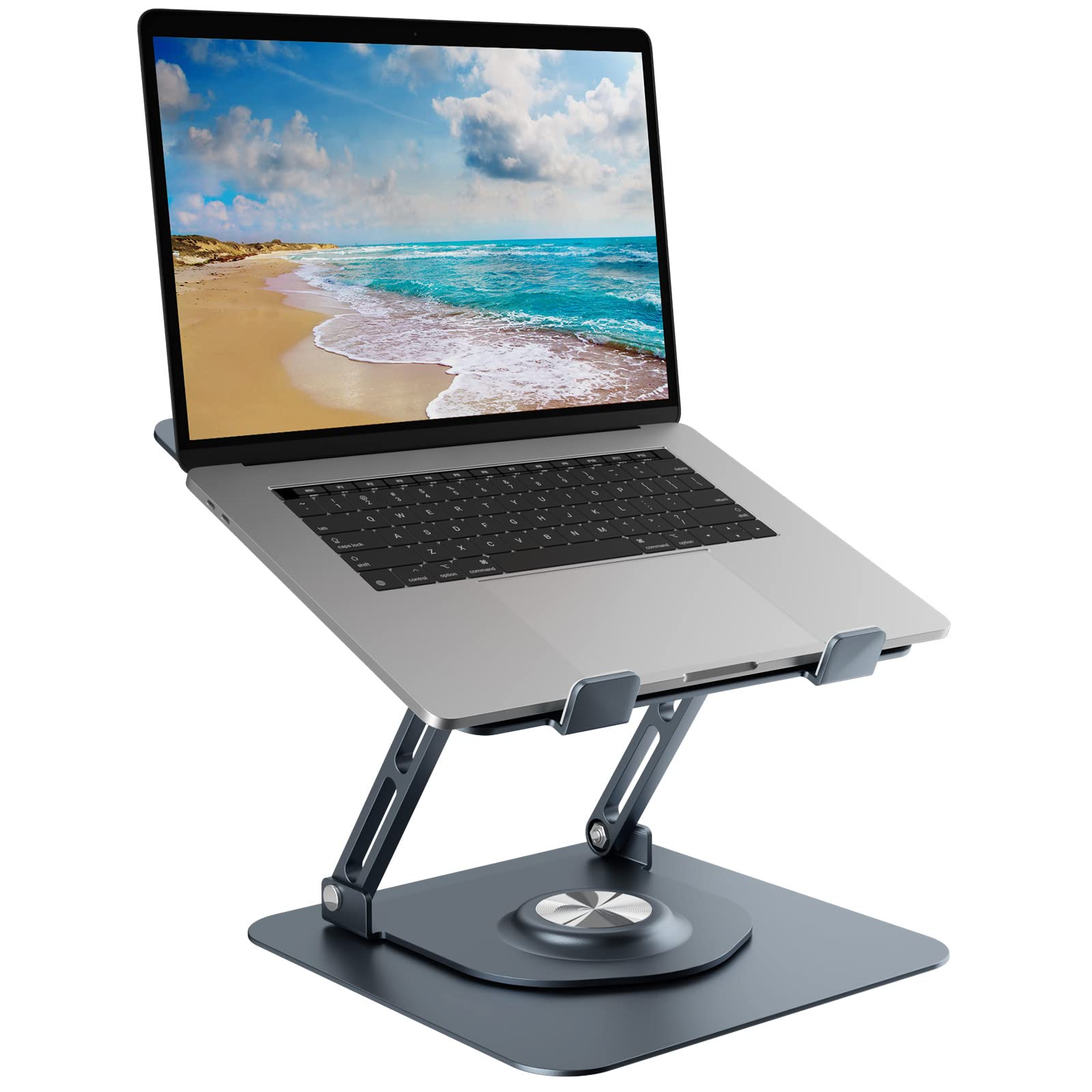 Swivel Laptop Stand for Desk, Adjustable Height Aluminum Computer Stand with 360 Rotating Base, Foldable Ergonomic Riser, Portable Laptop Holder Compatible with MacBook, All Laptops 10-17'',Grey