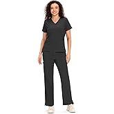 COZYFIT Scrubs for Women - COZY SCRUBS V Neck Top and Bootcut Cargo Straight Pants with 12 Pockets