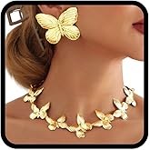 Nicute Butterfly Earrings Necklace Set Gold Cuban Link Choker Prom Party African Set for Women