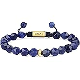 COAI Beaded Bracelet for Men, 8MM Faceted Natural Crystal Gemstone Bracelet for Men, Tiger Eye/Sodalite/Red Jasper/Golden Obsidian/Labradorite