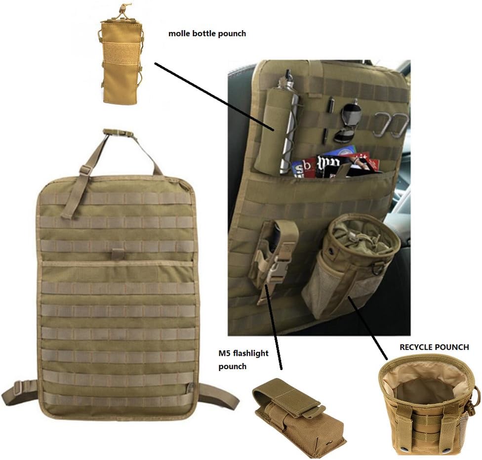 OAREA Tactical MOLLE Car Seat Back Organizer With Bottle/Flashlight/Recycle Pouch Car Seat Back Organizer Seat Cover Protector Universal Fit Multicolor
