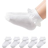Funjoon 2-8Y Toddler Little Girls Cute White Ruffle Socks Dress Lace Frilly Ankle Cotton School Socks