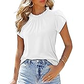 CHICZONE Women's Mock Neck Casual Summer Tops Ruffle Short Sleeve Keyhole Back Boho Blouses