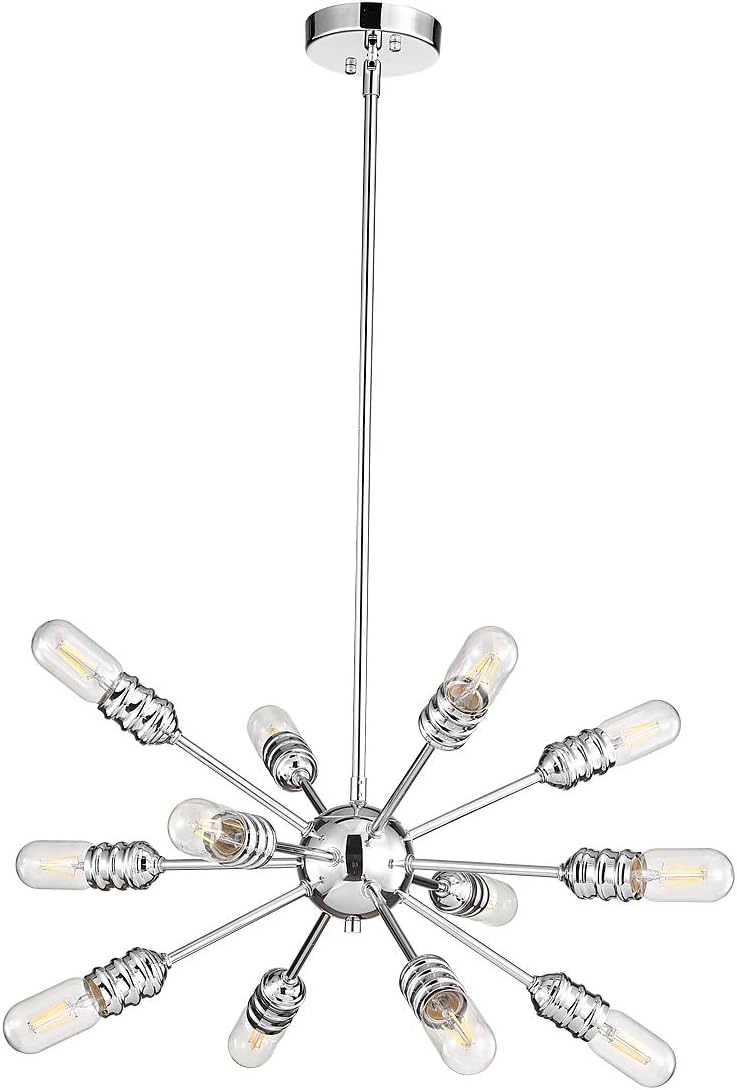 TZOE Sputnik Chandelier, Chrome,Mid Century Modern Sputnik Light Fixture, 12 Light Rustic Chandelier,for Living Room, Dining Room Lights UL Listed