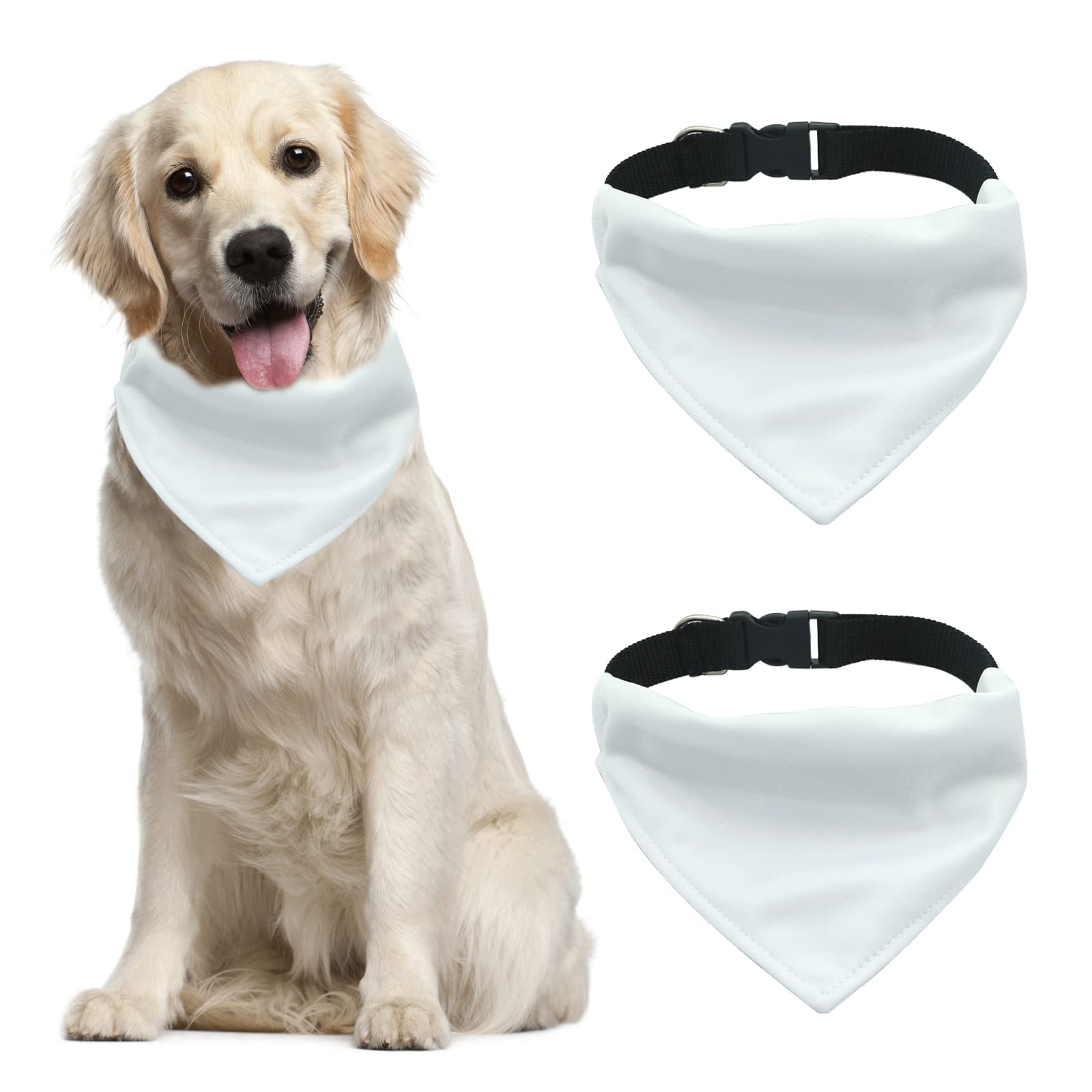 HACRAHO Dog Bandana with Adjustable Buckle, 2 PCS Pet Dog Sublimation Double-Sided Blank Dog Bandanas with D-Ring Adjustable Quick Release Buckle Dog Bandana for Large and Oversized Dogs, White, XL