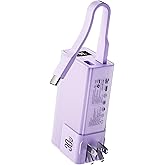Miady Portable Charger Built-in Foldable Wall Plug, PD 30W 10000mAh Compact Power Bank has USB-C Cable & LED Display, Travel Essential Battery Pack Compatible with iPhone Galaxy Smartphones (Purple)