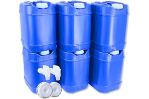 Aguaprep 5-Gallon Stackable Water Storage Containers, 5 Gallons Each w/Lids + Spigot, Easy Fill, Survial Supply Emergency Water Storage for Camping and Disaster Preparedness, RV, 30 Gallon (6 Tanks)