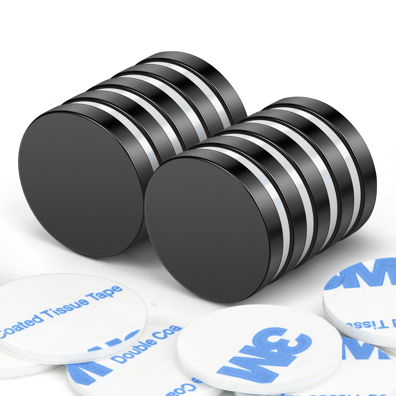 Wukong Black Strong Magnets, 20x4 mm | 10 Pack Heavy Duty Round Magnets for Fridge, Crafts, Pin Board, Notice Board, Office Crafts