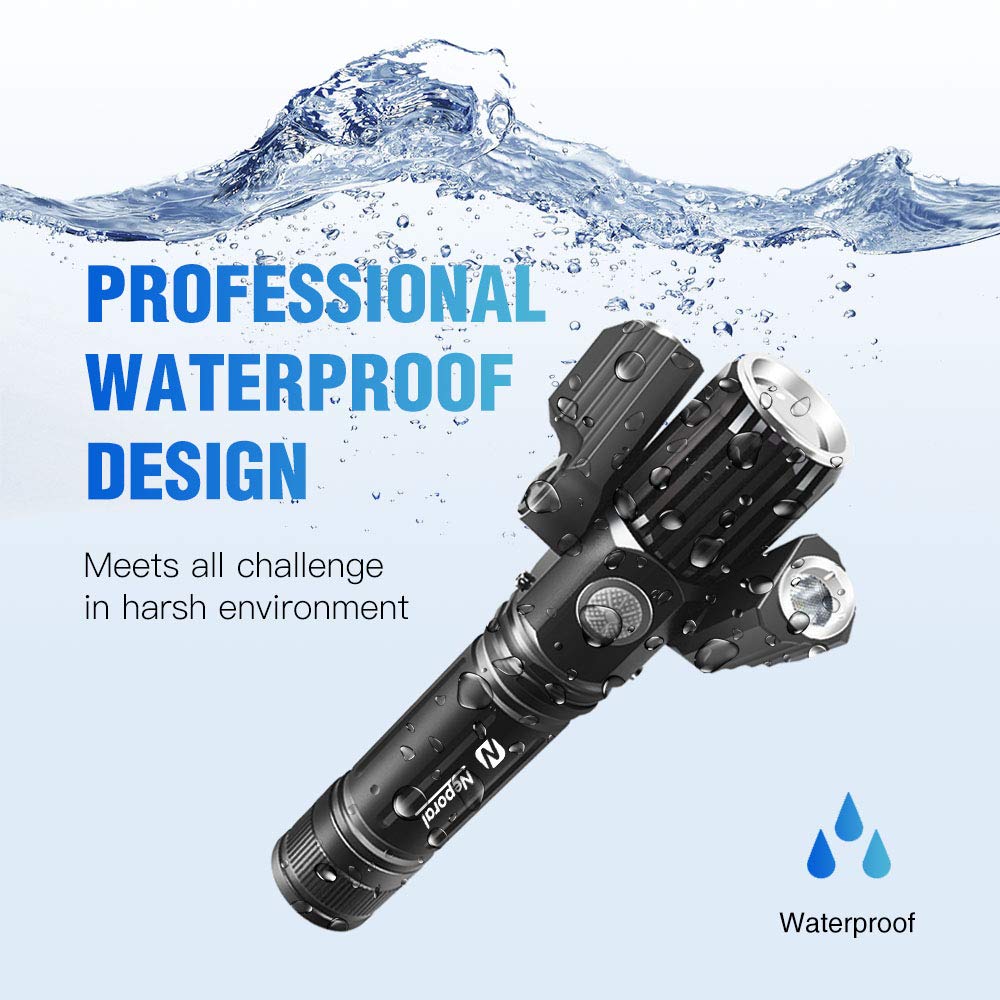 Zoomable 500m Rechargeable Flashlight Waterproof &Solar+USB Powered Portable Solar Light 360°Adjustable | Rechargeable-Flashlight-Emergency-Kit-USB | 4 Modes Tactical Flashlight&2 Modes Work Light