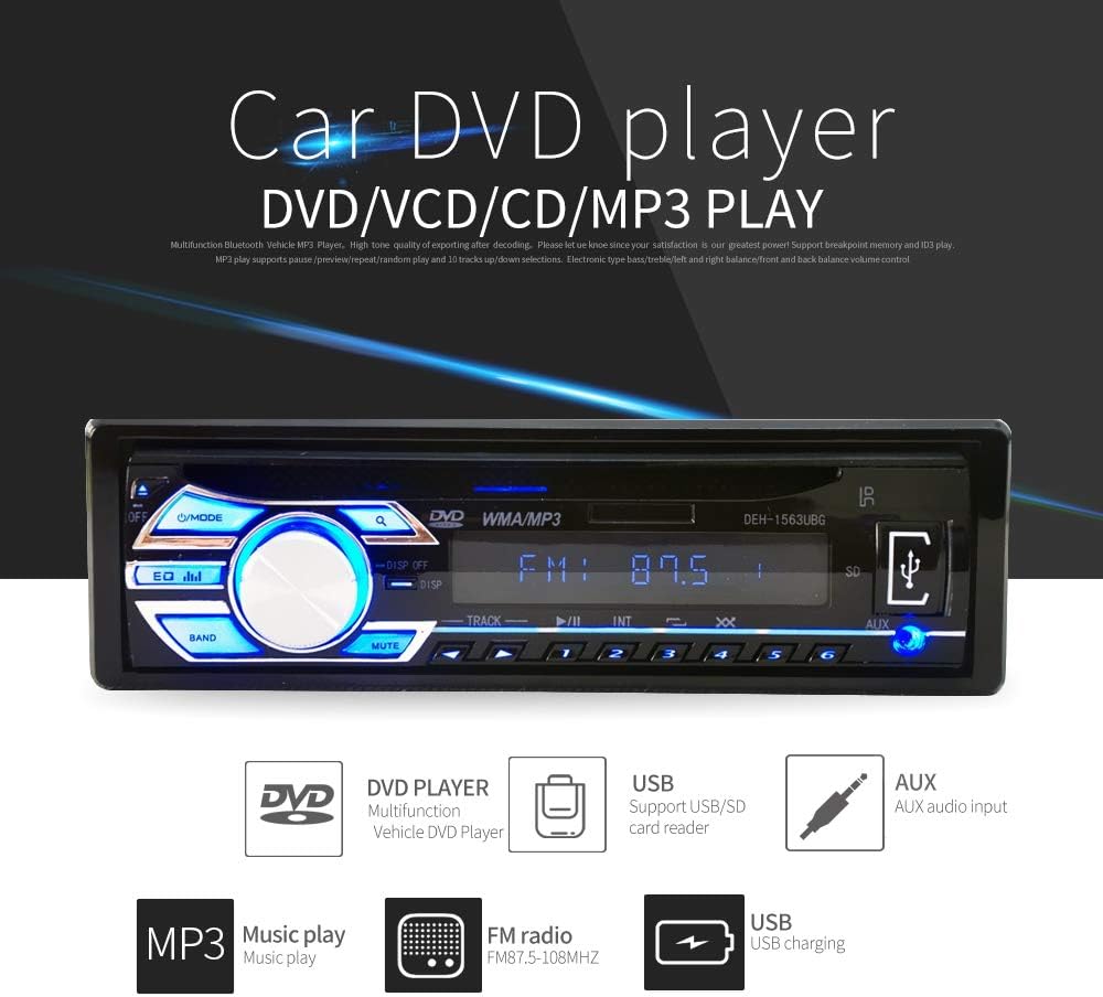 Amazon Toogoo 1 Din 12v カーラジオ オーディオ ステレオ Mp3プレーヤー Cdプレーヤー Usb Mp3プレーヤー Aux Dvd Vcd Cdプレーヤー リモコン付き 1563u カーナビ カーエレクトロニクス 車 バイク