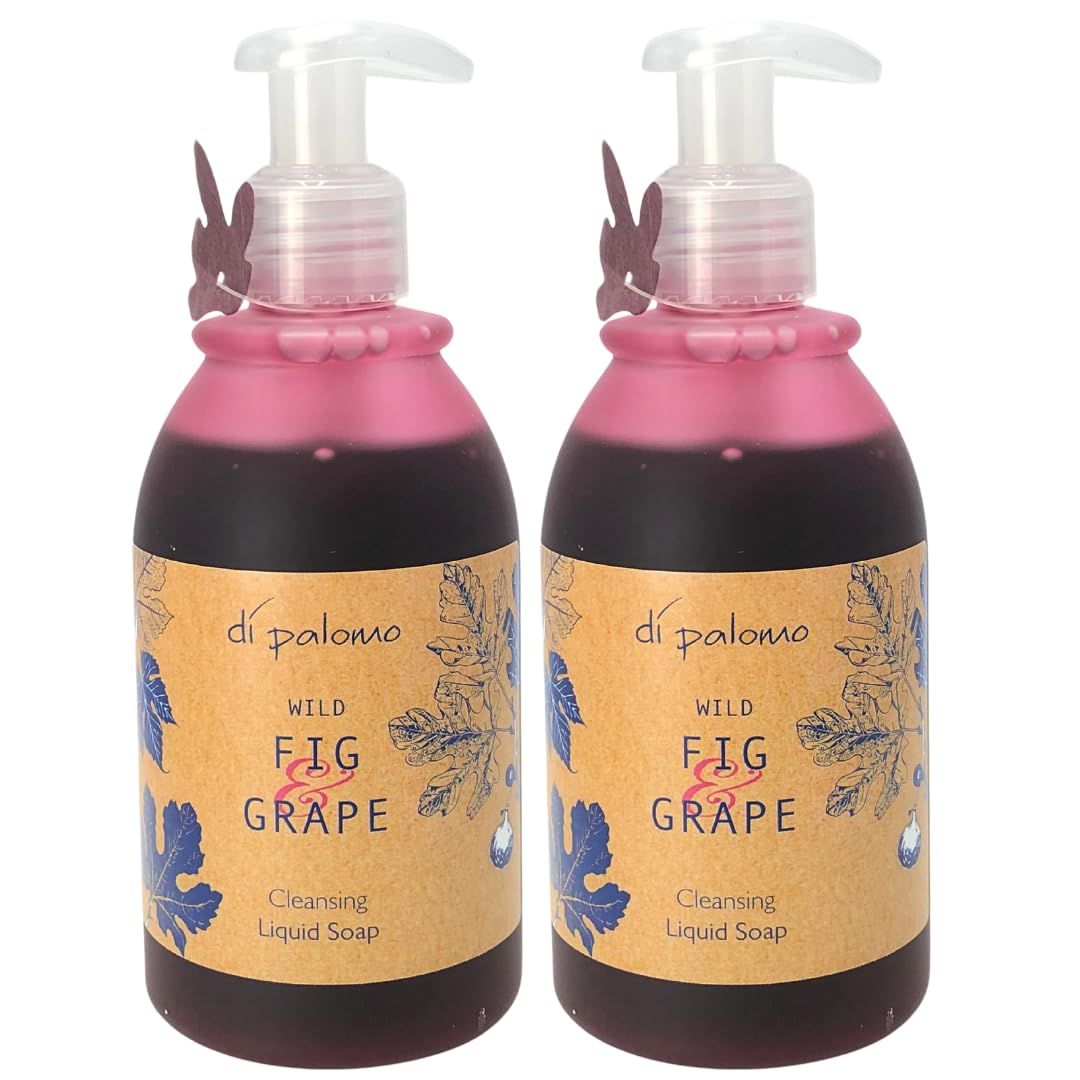 Di Palomo Vegan Wild Fig & Grape Liquid Soap 2 Pack - 2 X 240ml Bottle Luxury Antibacterial Hand Moisturising Hand Wash Liquid Soap with Skin Care Benefits Vegan Fragrance Gift Present