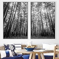 2 Piece Framed Canvas Wall Art Misty Forest Canvas Prints Home Artwork Decoration for Living Room,Bedroom - 16
