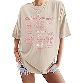 Cayxatiu Christian Bow Shirts for Women Oversized God Shirt Bible Verse Jesus Shirts Cute Coquette Graphic Aesthetic Tee Tops