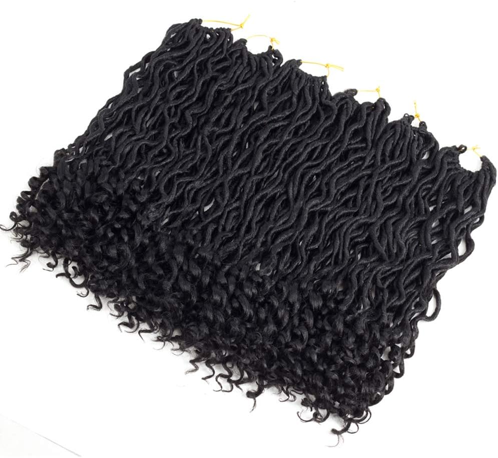 6Packs/Lot Faux Locs Crochet Hair braids 20inchFaux Locs Crochet Hair with curly Ends Goddess Crochet Synthetic Braiding Hair Extensions(6pcs, Natural Black 1B#)