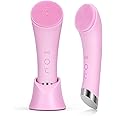 PRITECH Facial Cleansing Brush, Rechargeable Silicone Face Scrubber with Heat Massage End, Vibrating Exfoliator Scrubber for 