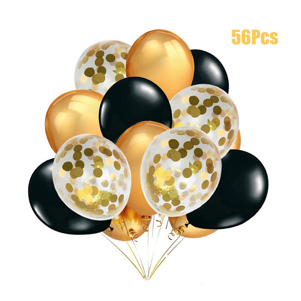 58 Pcs Balloons Set Black Gold Balloon and Gold Confetti Balloons with Ribbon for Gold Black Theme Party Decor Rock Party Birthday Party Decorations