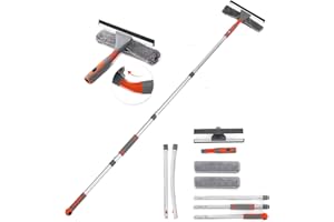 DDSNTY Window Cleaning Kit, Window Squeegee 2 in 1,61‘’ Window Cleaner Tool,Microfiber Scrubber Elbow and Straight Extension Poles, Bendable Head & Hook for Shower Glass Car High Window