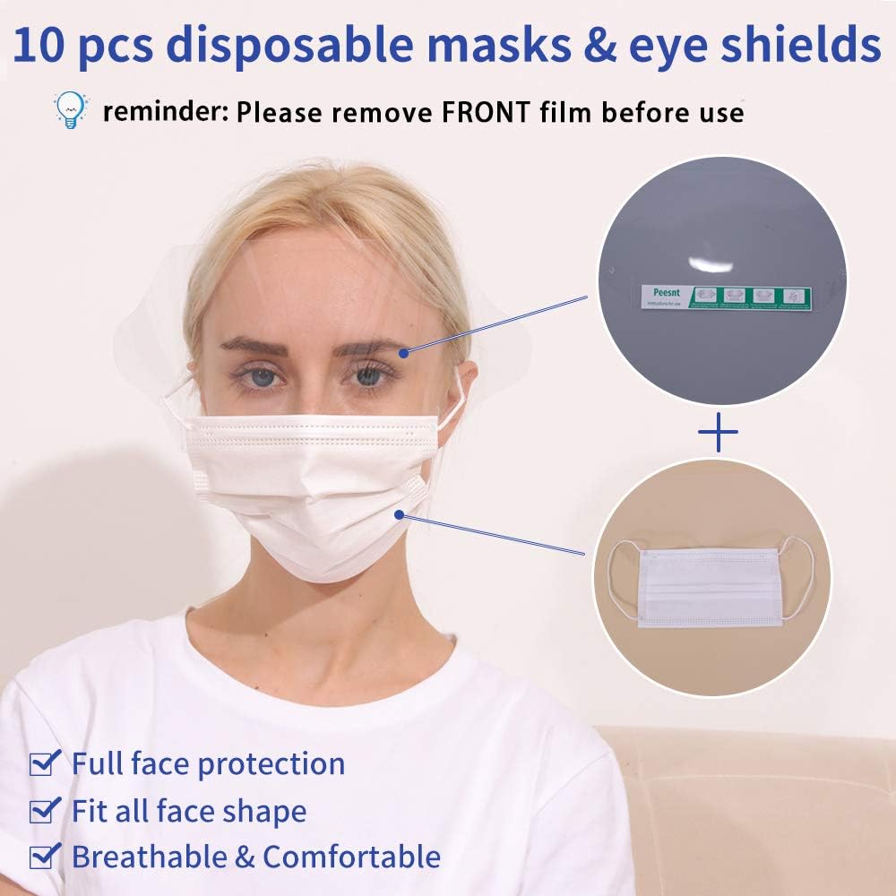 Peesnt 10 Pcs White Disposable Face Mask with Eye Shield: Home Improvement