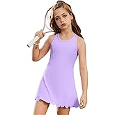 Girls Tennis Dress Sleeveless Pickleball Athletic Dress Golf Outfit with Detachable Built-in Bra & Shorts Pockets