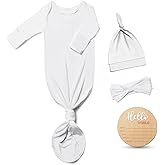Hello World Newborn Outfit Knotted Gown 0-3 Months, Baby Girl Boy Coming Home Sleeper with Sign