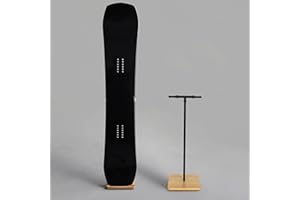 PJCOLL Adjustable Snowboard Stand with Wood Base, Metal Rod - Freestanding Snowboard Floor Rack, Vertical Showcase for Home and Business