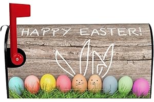 GIANLAIMA Easter Eggs Green Grass Cute Rabbit Mailbox Magnetic Post Mailbox Cover Garden Decor Outdoor Large 25.5" X 21"