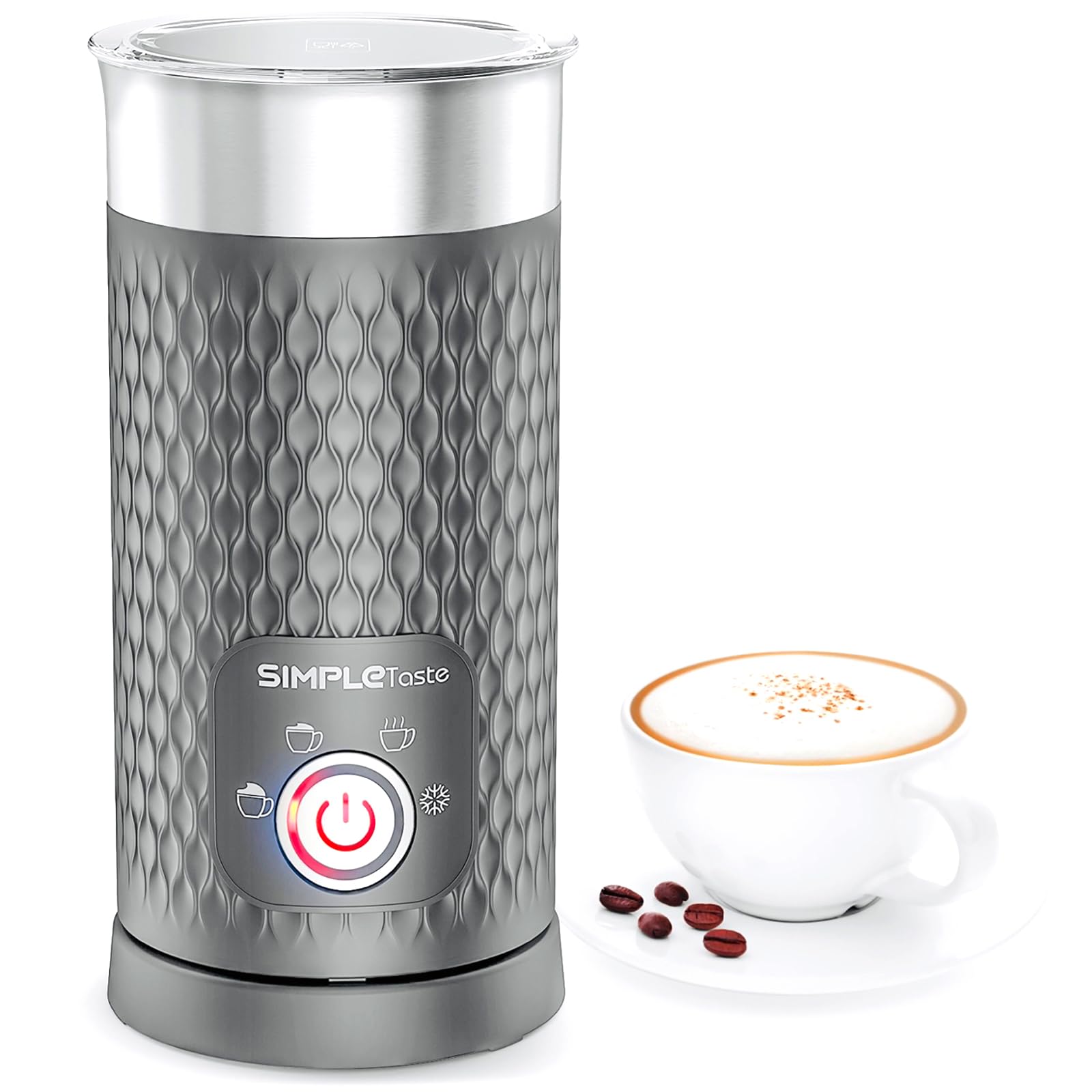 SIMPLETASTE Milk Frother, 4-in-1 Electric Milk Steamer, Automatic Warm and Cold Foam Maker and Milk Warmer for Latte, Cappuccinos, Macchiato