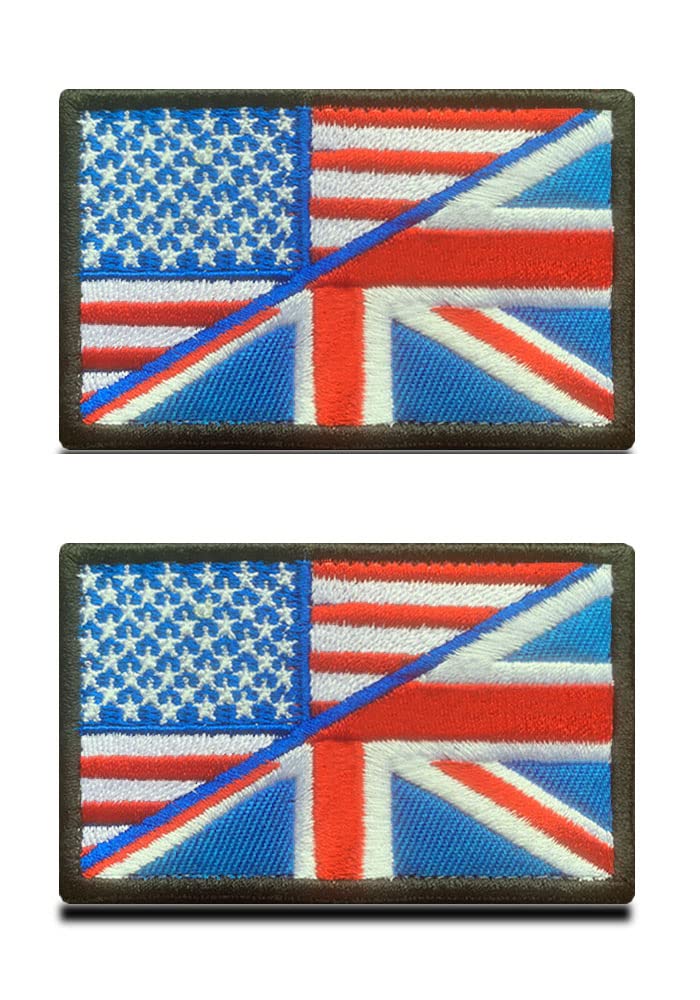 2 Packs British Union Jack UK/USA American United States Flag Patch Embroidered Hook and Loop National Applique Emblem, Tactical U.S.- U.K Friendship Flag Patch for Uniform Clothes Bags Cap Team — image 1