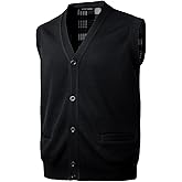 Men's Knitted Sweater Vest Fleece Lined Sleeveless Cardigan V Neck Button Down Knitwear with Pockets for Winter