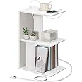 MAHANCRIS End Table with Charging Station, Narrow Side Table for Small Spaces with USB Ports and Outlets, Bedside Nightstand with Light, Narrow Table for Living Room, White ETWT18E01Z