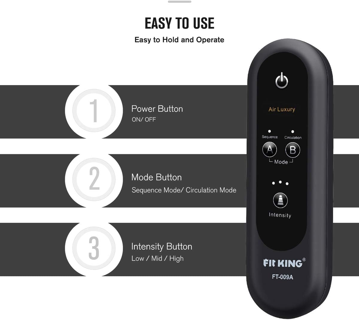 FIT KING Leg Air Massager for Circulation and Relaxation Foot and Calf Massage with Handheld Controller 3 Intensities 2 Modes(with 2 Extensions): Health & Personal Care